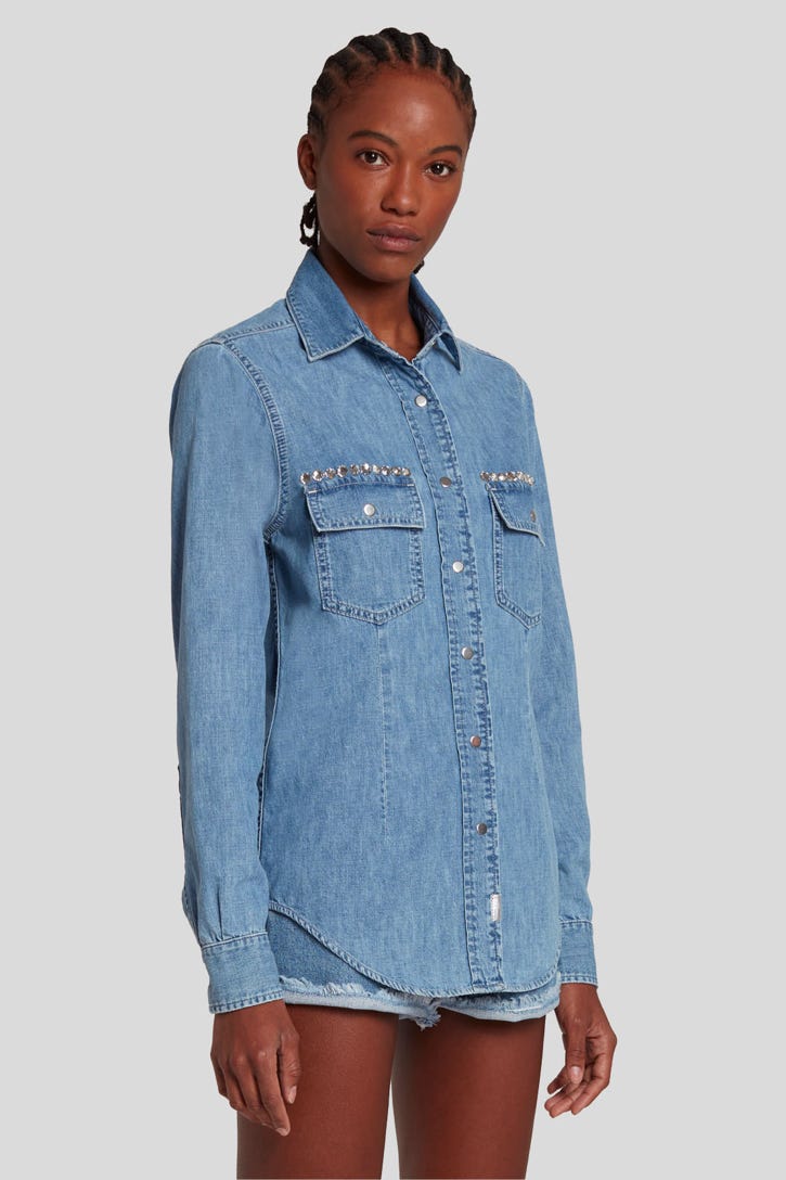 7 For all Mankind - Denim Shirt Vibe With Crystals by Anna Dello Russo 