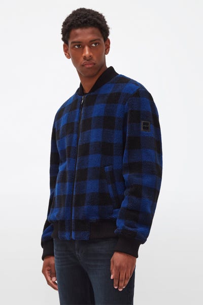 BOMBER SHERPA CHECKERED BLACK & ELECTRIC BLUE